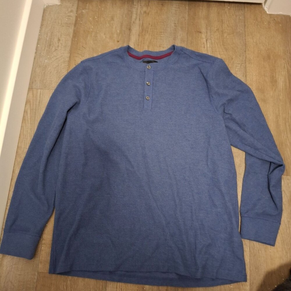 Bonobos Mens Blue Long Sleeve Henley Shirt XL Cotton Blend Thermal Layering